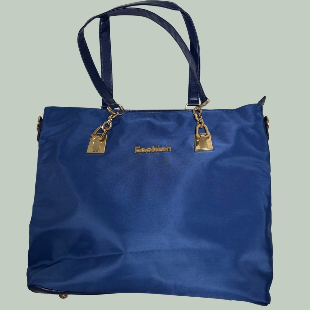 fashion royal blue gold shoulder purse tote bag chic Y2K office work